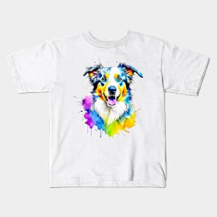 Colorful Australian Shepherd Splatter Art - Dog Lover's Delight Kids T-Shirt